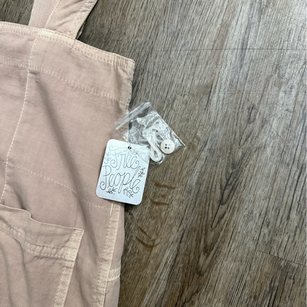 Free People • Suspender Skirt Mini Button Front Utility Beige NWT Size 10 - Picture 4 of 15